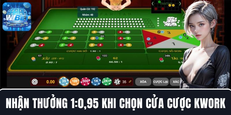 Nhận tỷ lệ thưởng 1:0,95 khi chọn chơi cửa cược Kwork trong Fantan